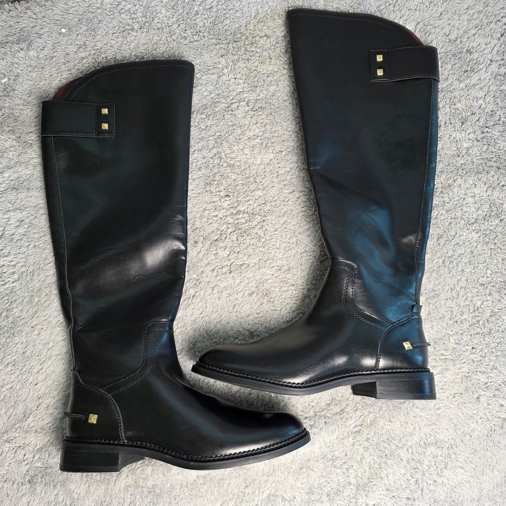 Franco Sarto Black Faux Leather Riding Knee High Boots Women's Size 6M‎ NEW